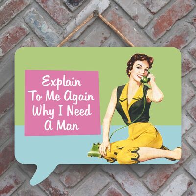 P2972 - Explain To Me Humourous Pin Up Themed Speech Bubble Shaped Wooden Hanging Plaque