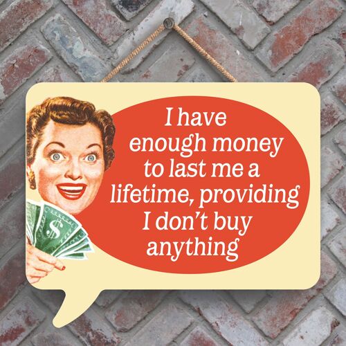 P2975 - I Have Enough Money Humourous Pin Up Themed Speech Bubble Shaped Wooden Hanging Plaque