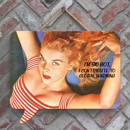 P2979 - I'M So Hot Humourous Pin Up Themed Speech Bubble Shaped Wooden Hanging Plaque