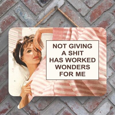 P2989 - Not Giving A Shit Humourous Pin Up Themed Speech Bubble Shaped Wooden Hanging Plaque