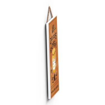 P3021 - Plaque à suspendre rectangulaire en bois décorative sur le thème de l'abeille marron miel 3