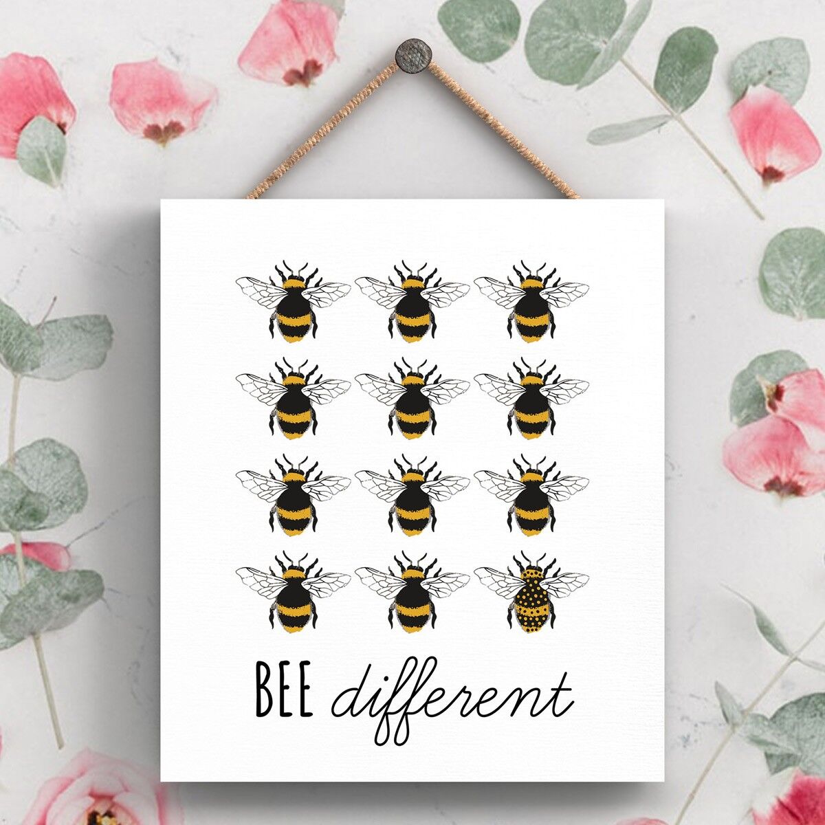 P3025 - Bee Different Bee Themed Decorative Wooden Rectangle Hanging Plaque