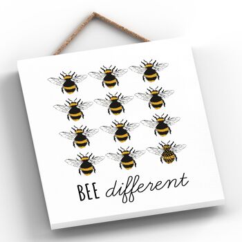 P3025 - Plaque à suspendre rectangulaire en bois décorative sur le thème des abeilles différentes 2