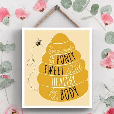 P3028 - Placa colgante rectangular de madera decorativa con tema de abeja de palabras amables