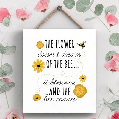 P3031 - Placa colgante rectangular de madera con tema de flor no sueña abeja