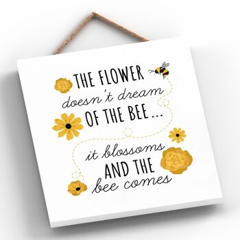 P3031 - Plaque à suspendre rectangulaire en bois décorative sur le thème de la fleur ne rêve pas d'abeille 2