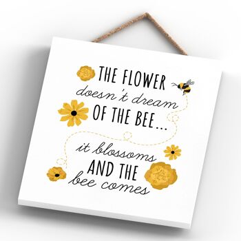 P3031 - Plaque à suspendre rectangulaire en bois décorative sur le thème de la fleur ne rêve pas d'abeille 4