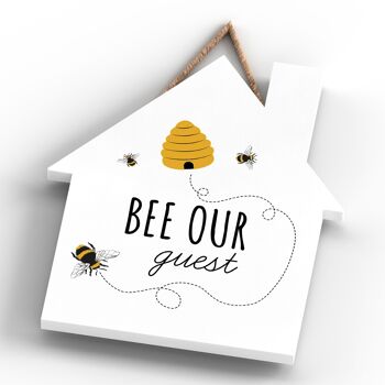 P3032 - Plaque à suspendre décorative en forme de maison en bois sur le thème de l'abeille 4
