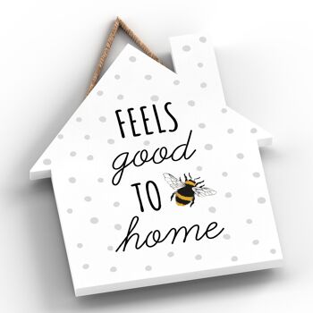 P3034 - Plaque décorative à suspendre en forme de maison en bois sur le thème de l'abeille 2