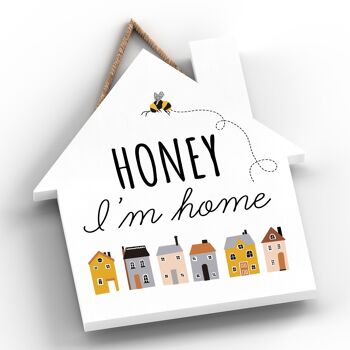 P3036 - Plaque décorative à suspendre en forme de maison en bois sur le thème des abeilles Honey I'M Home 2