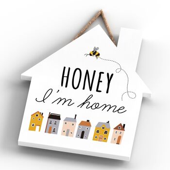 P3036 - Plaque décorative à suspendre en forme de maison en bois sur le thème des abeilles Honey I'M Home 4