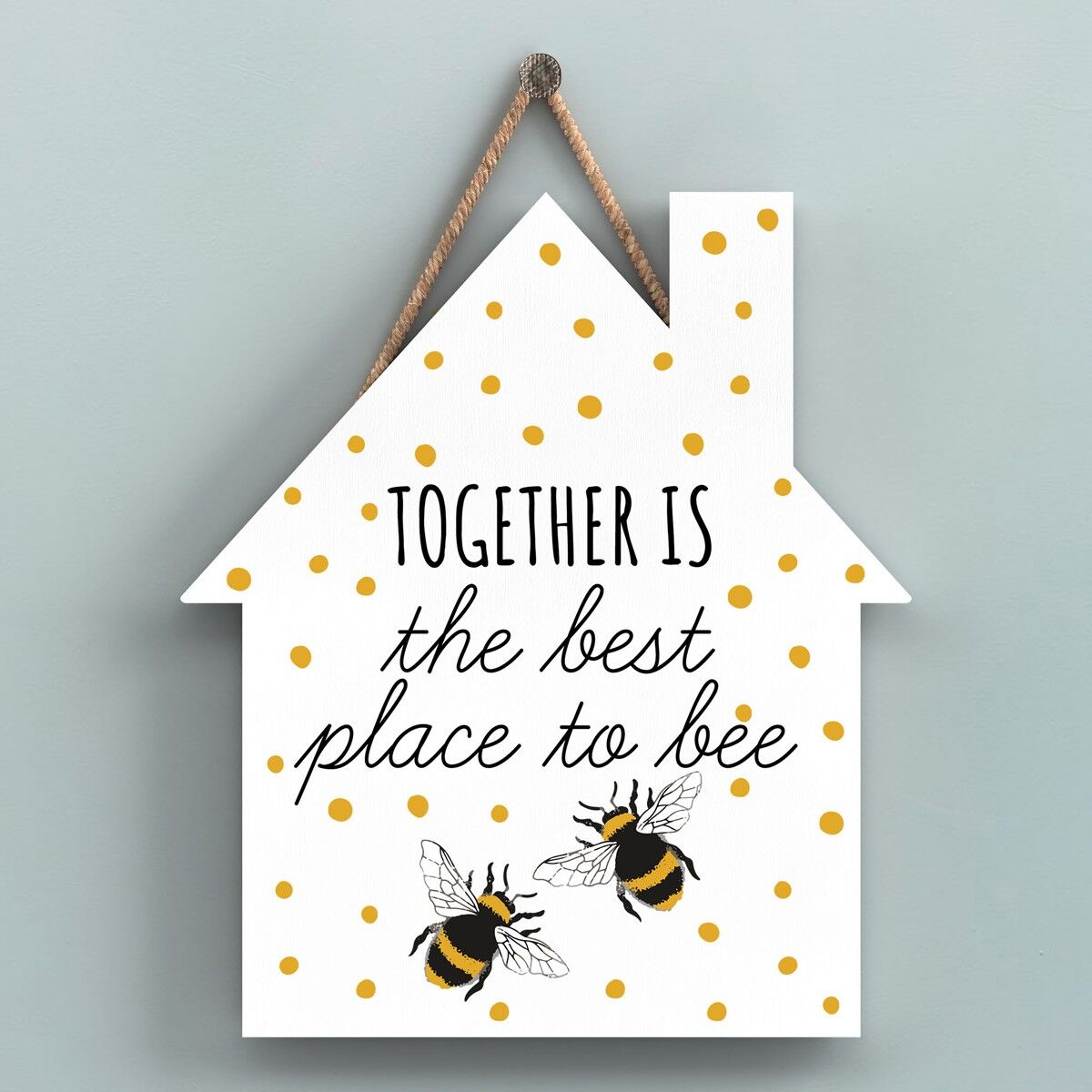 P3037 - Targa decorativa da appendere a forma di casa in legno a tema Together Bee