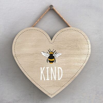 P3039 - Targa decorativa da appendere a forma di cuore in legno a tema Be Kind Bee