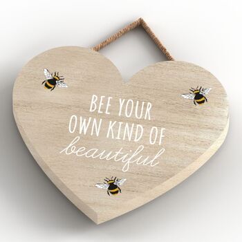 P3040 - Propre sorte de belle plaque décorative en forme de coeur en bois sur le thème de l'abeille 4