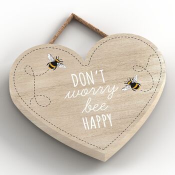 P3043 - Plaque décorative à suspendre en forme de cœur en bois sur le thème Don't Worry Bee Happy Bee 2
