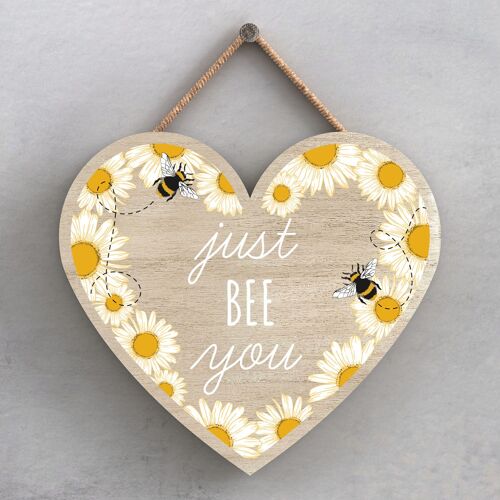 P3046 - Just Bee You Bee Themed Decorative Wooden Heart Shaped Hanging Plaque