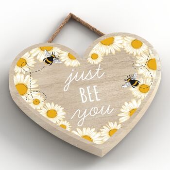 P3046 - Plaque décorative à suspendre en forme de cœur en bois sur le thème Just Bee You Bee 2