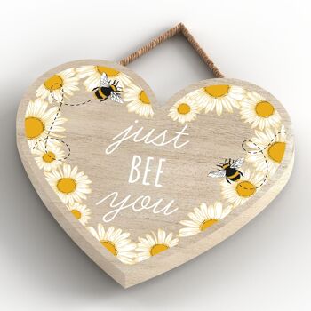 P3046 - Plaque décorative à suspendre en forme de cœur en bois sur le thème Just Bee You Bee 4