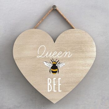 P3048 - Plaque décorative à suspendre en forme de cœur en bois sur le thème de la reine des abeilles 1