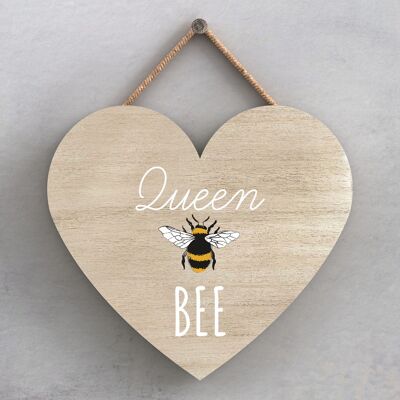 P3048 - Queen Bee Bee Themed Decorative Wooden Heart Shaped Hanging Plaque