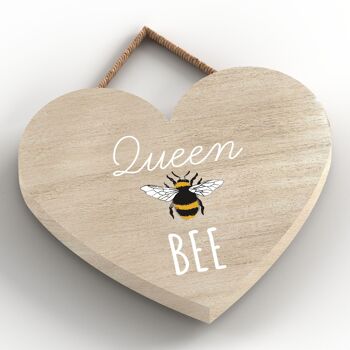 P3048 - Plaque décorative à suspendre en forme de cœur en bois sur le thème de la reine des abeilles 2