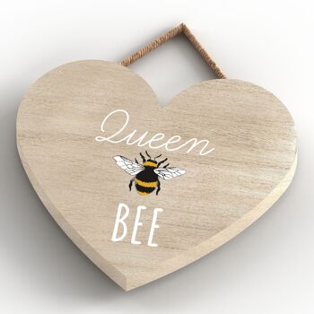 P3048 - Plaque décorative à suspendre en forme de cœur en bois sur le thème de la reine des abeilles 4