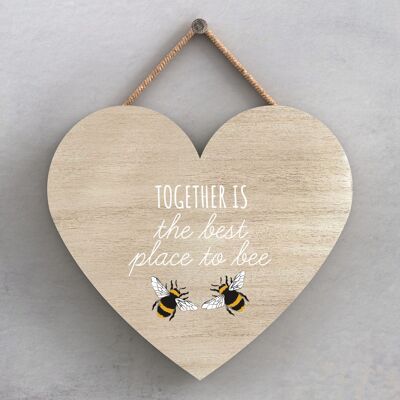 P3049 - Juntos es la mejor placa colgante en forma de corazón de madera decorativa con tema de abeja