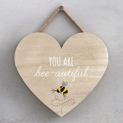 P3050 - You Are Bee-Autiful Bee Themed Decorative Wooden Heart Shaped Hanging Plaque