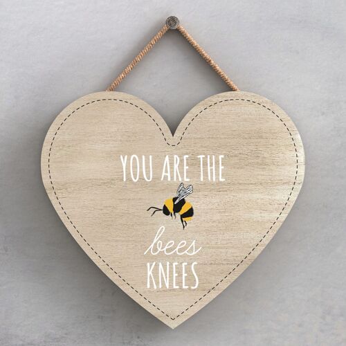 P3051 - You Are The Bees Knees Bee Themed Decorative Wooden Heart Shaped Hanging Plaque