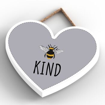 P3052 - Plaque à suspendre décorative en bois en forme de cœur sur le thème de l'abeille grise Be Kind 4
