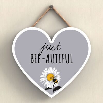 P3059 - Just Bee-Autiful Placa colgante en forma de corazón de madera decorativa con tema de abeja gris