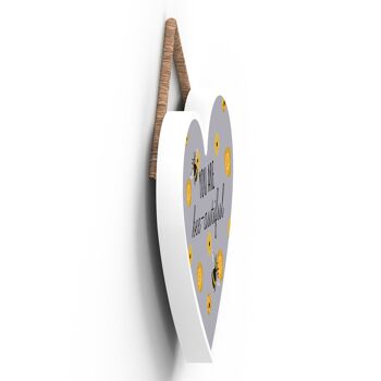 P3063 - Plaque à suspendre décorative en bois en forme de cœur sur le thème de l'abeille grise You Are Bee-Autiful 3