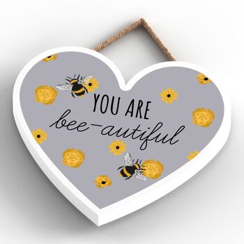 P3063 - Plaque à suspendre décorative en bois en forme de cœur sur le thème de l'abeille grise You Are Bee-Autiful 4