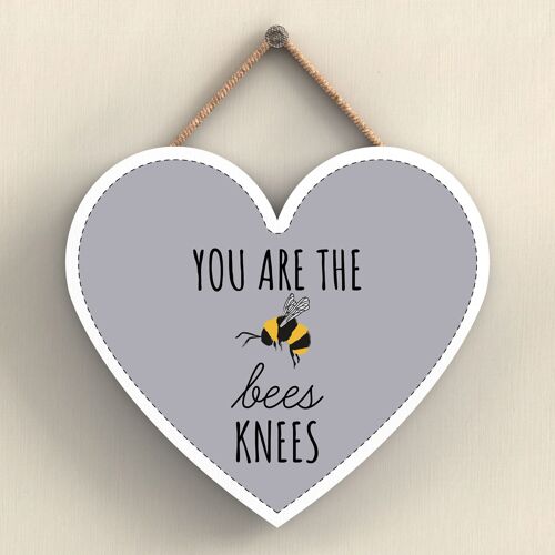 P3065 - You Are The Bees Knees Grey Bee Themed Decorative Wooden Heart Shaped Hanging Plaque