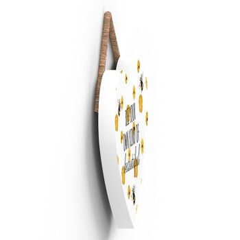P3067 - Bee Your Own Kind Plaque à suspendre décorative en bois en forme de cœur sur le thème de l'abeille blanche 3