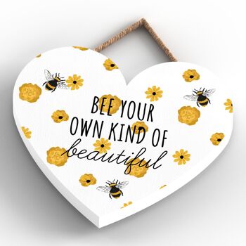 P3067 - Bee Your Own Kind Plaque à suspendre décorative en bois en forme de cœur sur le thème de l'abeille blanche 4