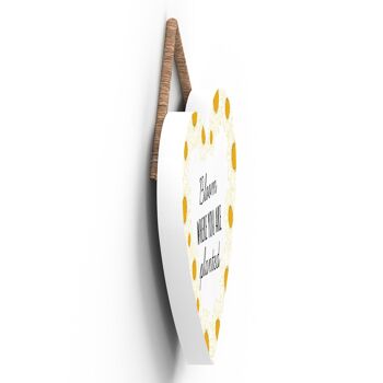 P3068 - Plaque à suspendre décorative en bois en forme de cœur sur le thème de l'abeille blanche Bloom Where You Are 3