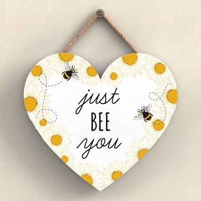 P3073 - Targa da appendere a forma di cuore in legno decorativo a tema Just Bee You White Bee