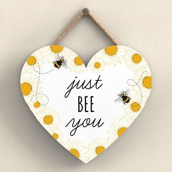 P3073 - Plaque décorative à suspendre en forme de cœur en bois sur le thème de l'abeille blanche Just Bee You 1