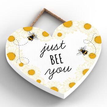 P3073 - Plaque décorative à suspendre en forme de cœur en bois sur le thème de l'abeille blanche Just Bee You 2