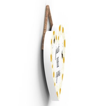 P3073 - Plaque décorative à suspendre en forme de cœur en bois sur le thème de l'abeille blanche Just Bee You 3