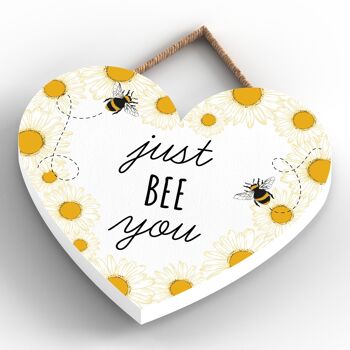 P3073 - Plaque décorative à suspendre en forme de cœur en bois sur le thème de l'abeille blanche Just Bee You 4