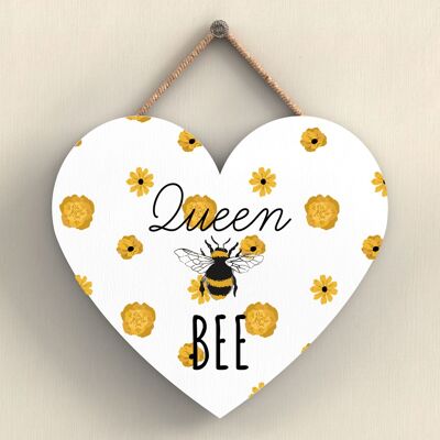 P3075 - Placa colgante en forma de corazón de madera decorativa con tema de abeja reina abeja blanca