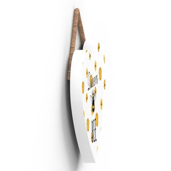 P3075 - Plaque décorative à suspendre en forme de cœur en bois sur le thème de la reine des abeilles blanches 3