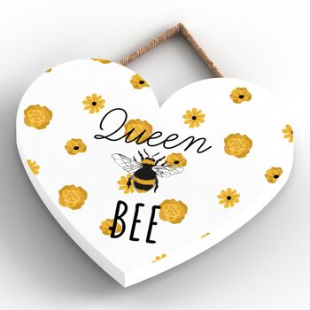 P3075 - Plaque décorative à suspendre en forme de cœur en bois sur le thème de la reine des abeilles blanches 4