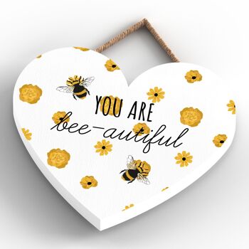 P3077 - Plaque à suspendre décorative en bois en forme de cœur sur le thème de l'abeille blanche You Are Bee-Autiful 4