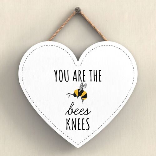 P3079 - You Are The Bees Knees White Bee Themed Decorative Wooden Heart Shaped Hanging Plaque