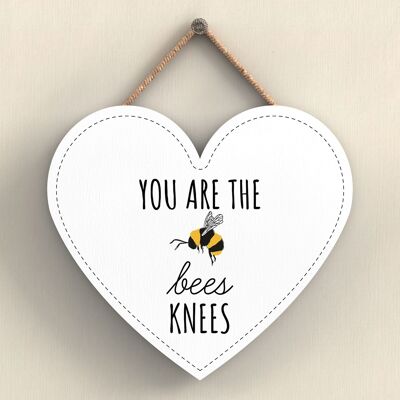 P3079 - You Are The Bees Knees White Bee Placa decorativa colgante en forma de corazón de madera