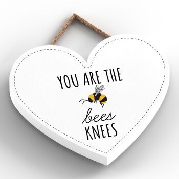 P3079 - Plaque décorative à suspendre en forme de cœur en bois sur le thème des abeilles blanches 2