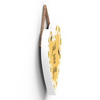 P3087 - Plaque décorative à suspendre en forme de cœur en bois sur le thème de l'abeille jaune Just Bee You 3